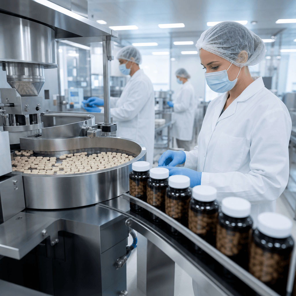 Interior of a modern nutraceutical manufacturing facility